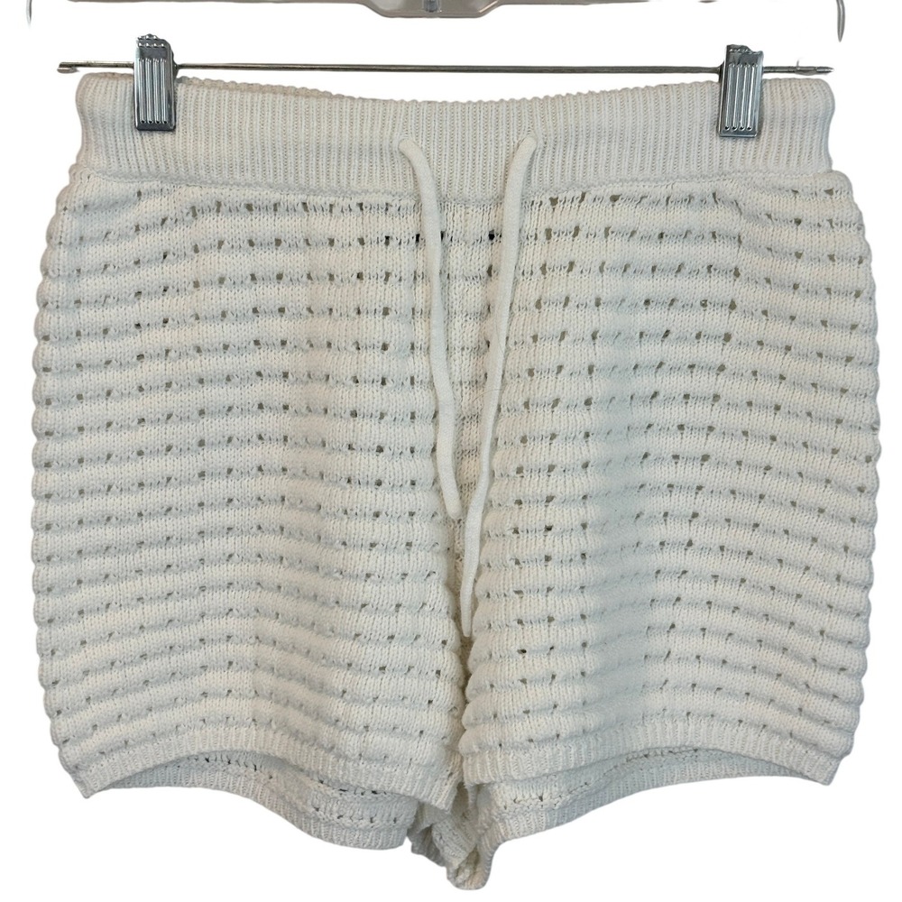 Lefties White‎ Crochet Knit Boho Drawstring Shorts Size Small